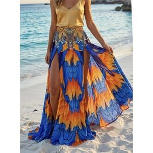 Shahida Parides Embellished M / L Maxi Skirt Luxury Resort Wear Coastal Colorful